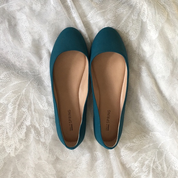 Call It Spring teal flats with gold trim, US 7.5